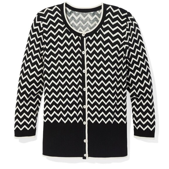 Talbots Sweaters - Talbots Sweater Women's 1X Black White Oprah Collection Knit Chevron